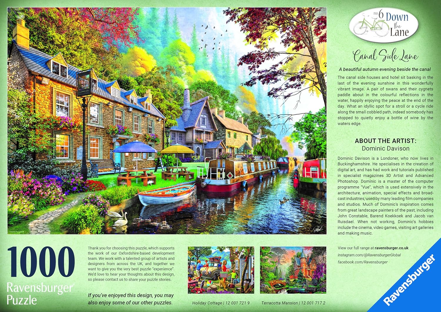 ** Pre-Order ** Down the Lane No.6 - Canal side Lane by Dominic Davison - 1000 Piece Jigsaw Puzzle (Ravensburger)
