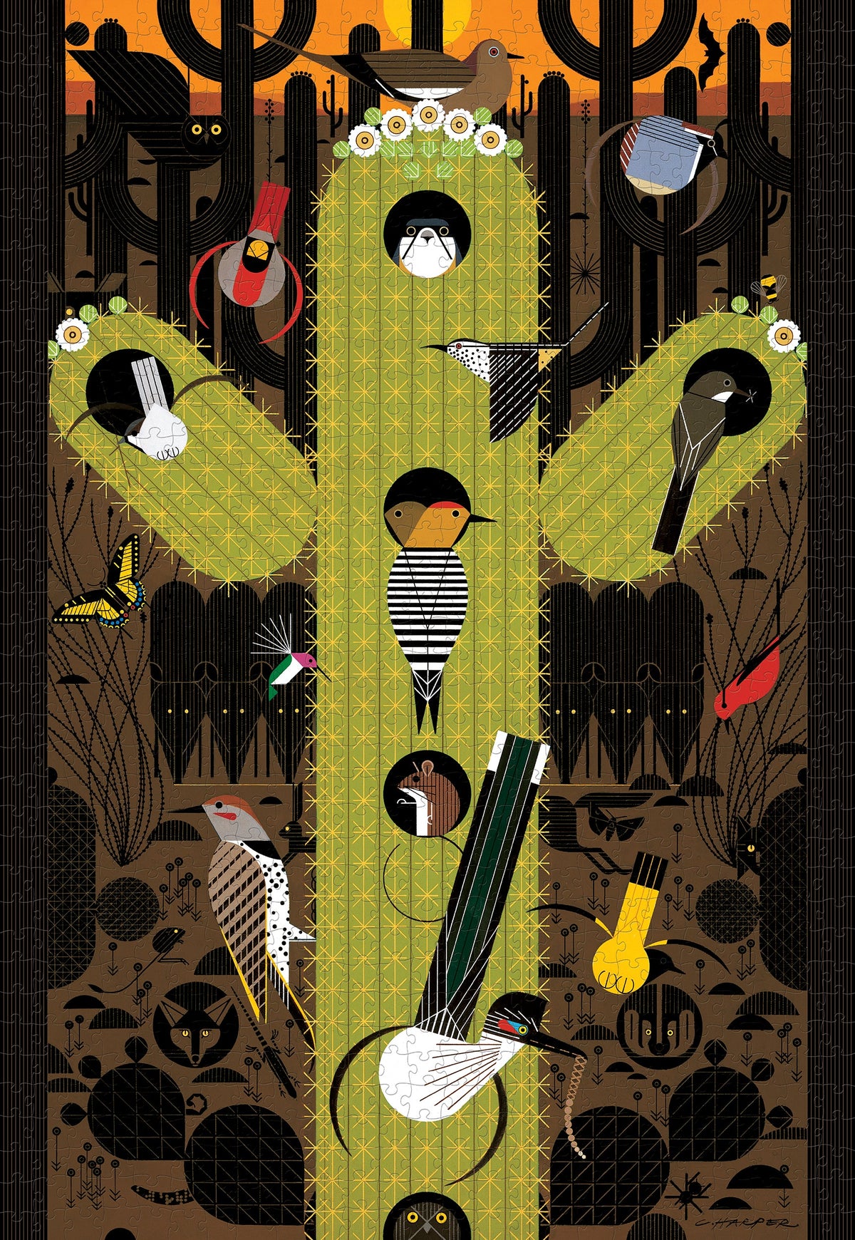 Made up: The Desert by Charley Harper – 1000 Piece Jigsaw Puzzle (Pomegranate)