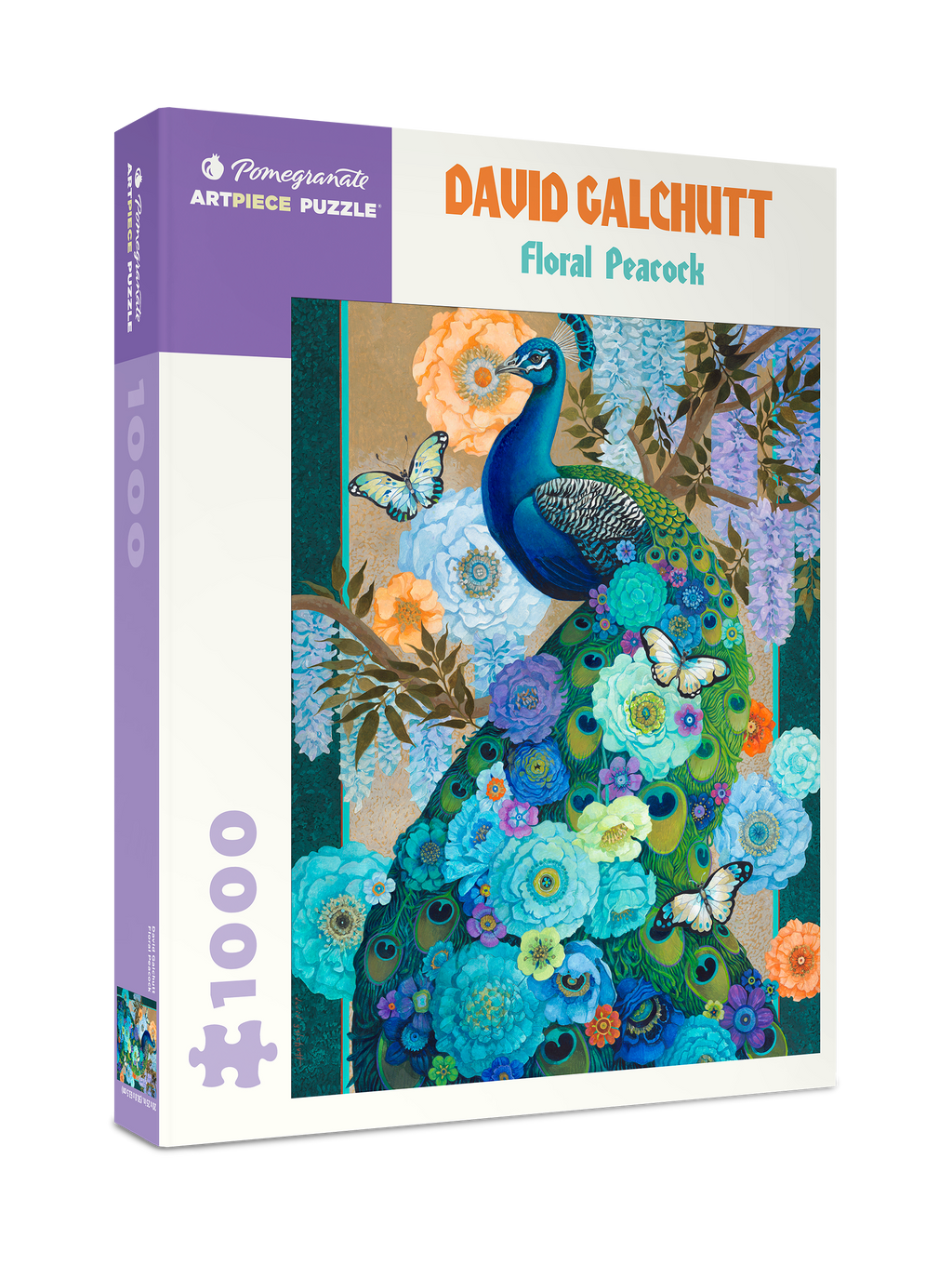 Box, turned right: Floral Peacock by David Galchutt – 1000 Piece Jigsaw Puzzle (Pomegranate)