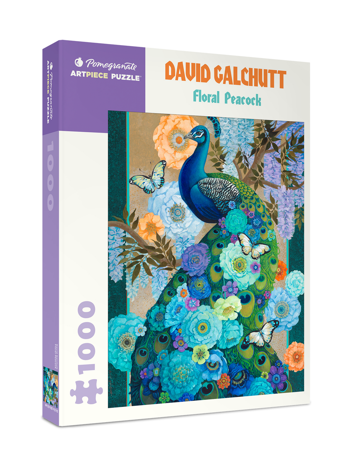 Box, turned right: Floral Peacock by David Galchutt – 1000 Piece Jigsaw Puzzle (Pomegranate)
