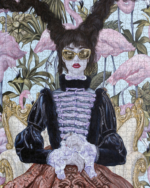 Made up: Girl with Pink Flamingos by Carlos Gámez de Francisco – 1000 Piece Jigsaw Puzzle (Pomegranate)