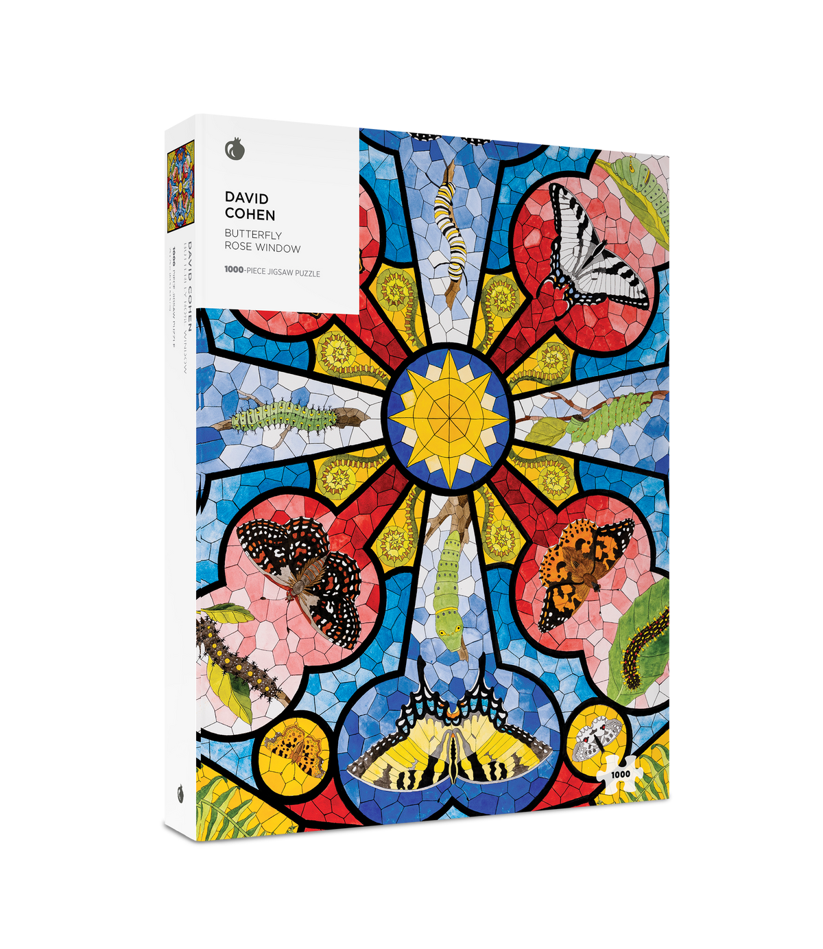 Box, turned right: Butterfly Rose Window by David Cohen - 1000 Piece Jigsaw Puzzle (Pomegranate)