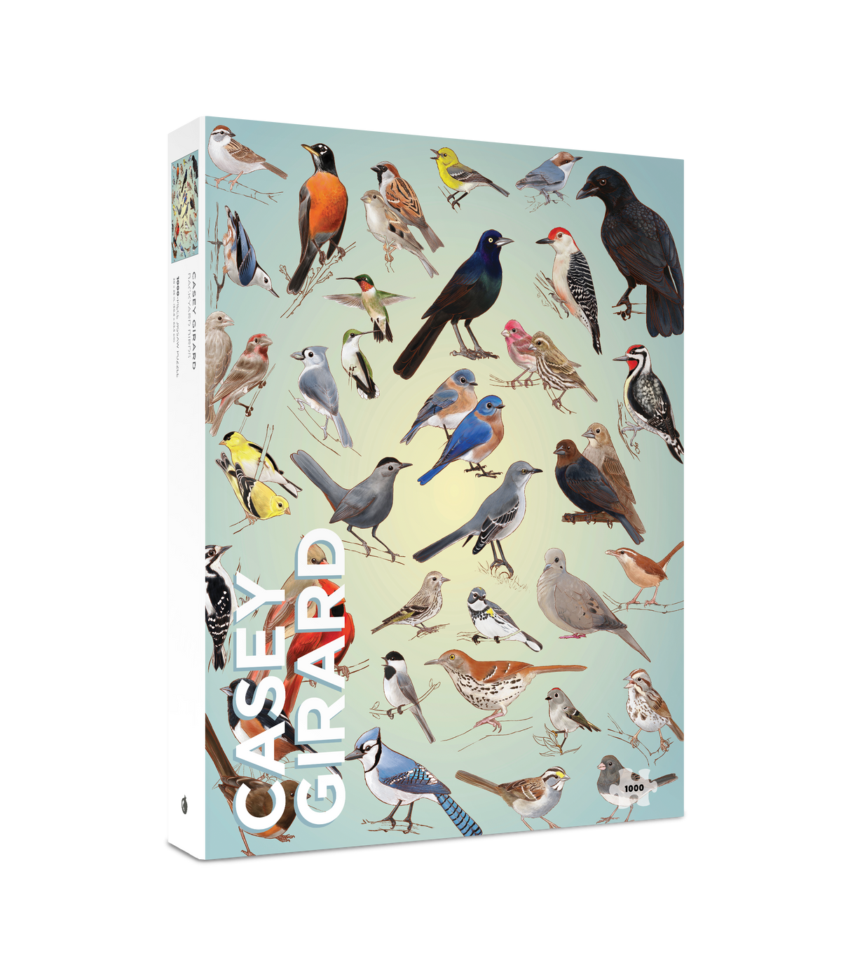 Box, turned right: Backyard Birds by Casey Girard – 1000 Piece Jigsaw Puzzle (Pomegranate)