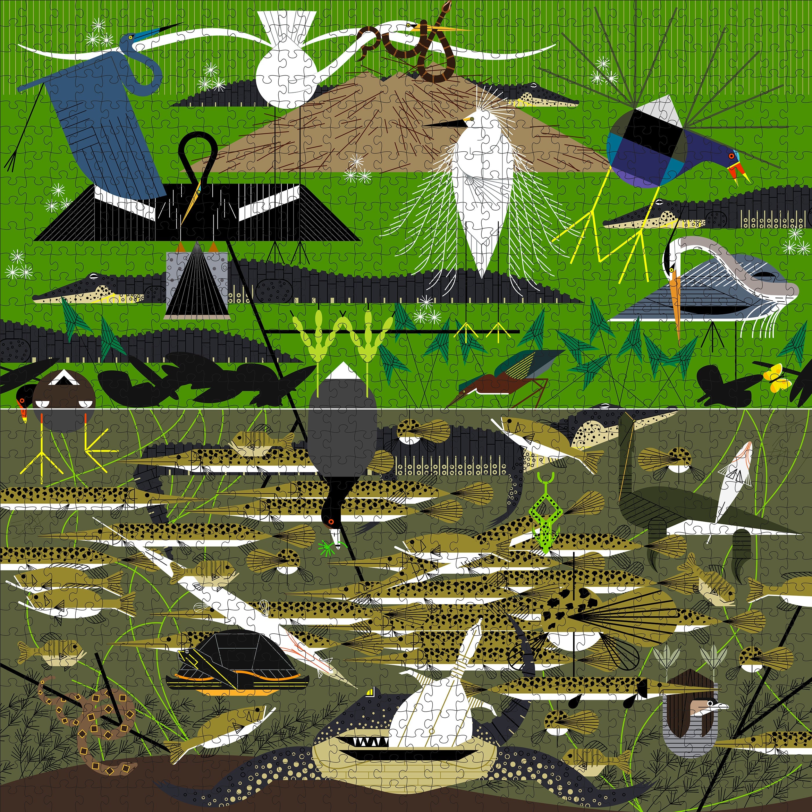 The Everglades by Charley Harper – 1000 Piece Jigsaw Puzzle (Pomegranate)