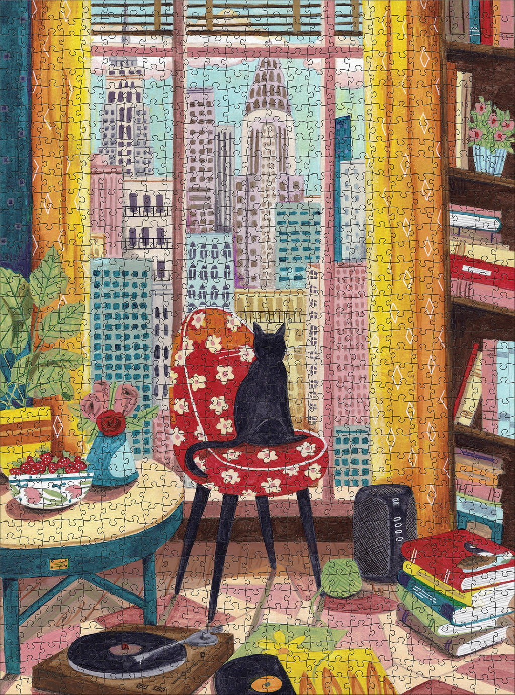 Black Cat in New York Window by Caroline Bonne Müller – 1000 Piece Jigsaw Puzzle (Pomegranate)