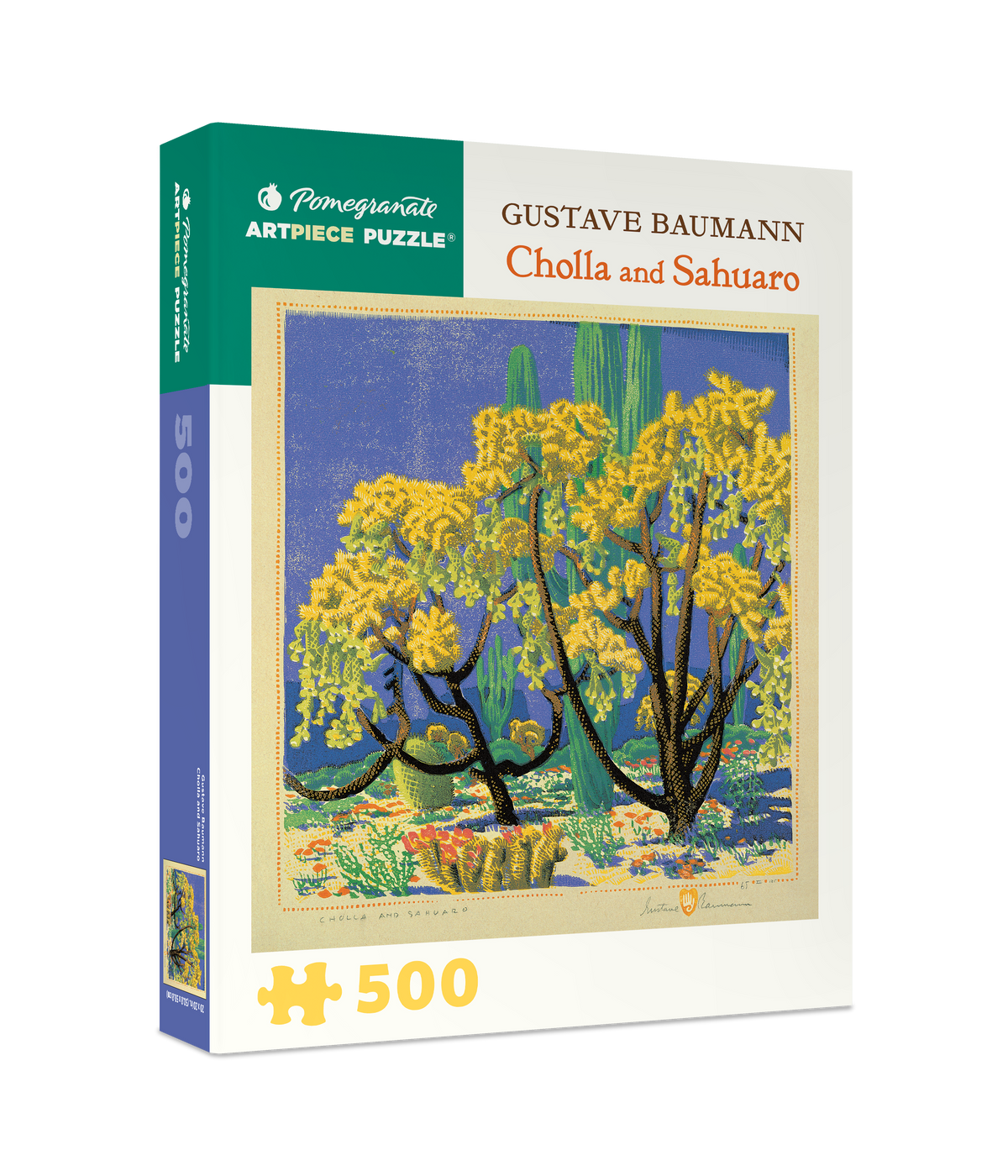 Box, turned right: Cholla and Sahuaro by Gustave Baumann – 500 Piece Jigsaw Puzzle (Pomegranate)