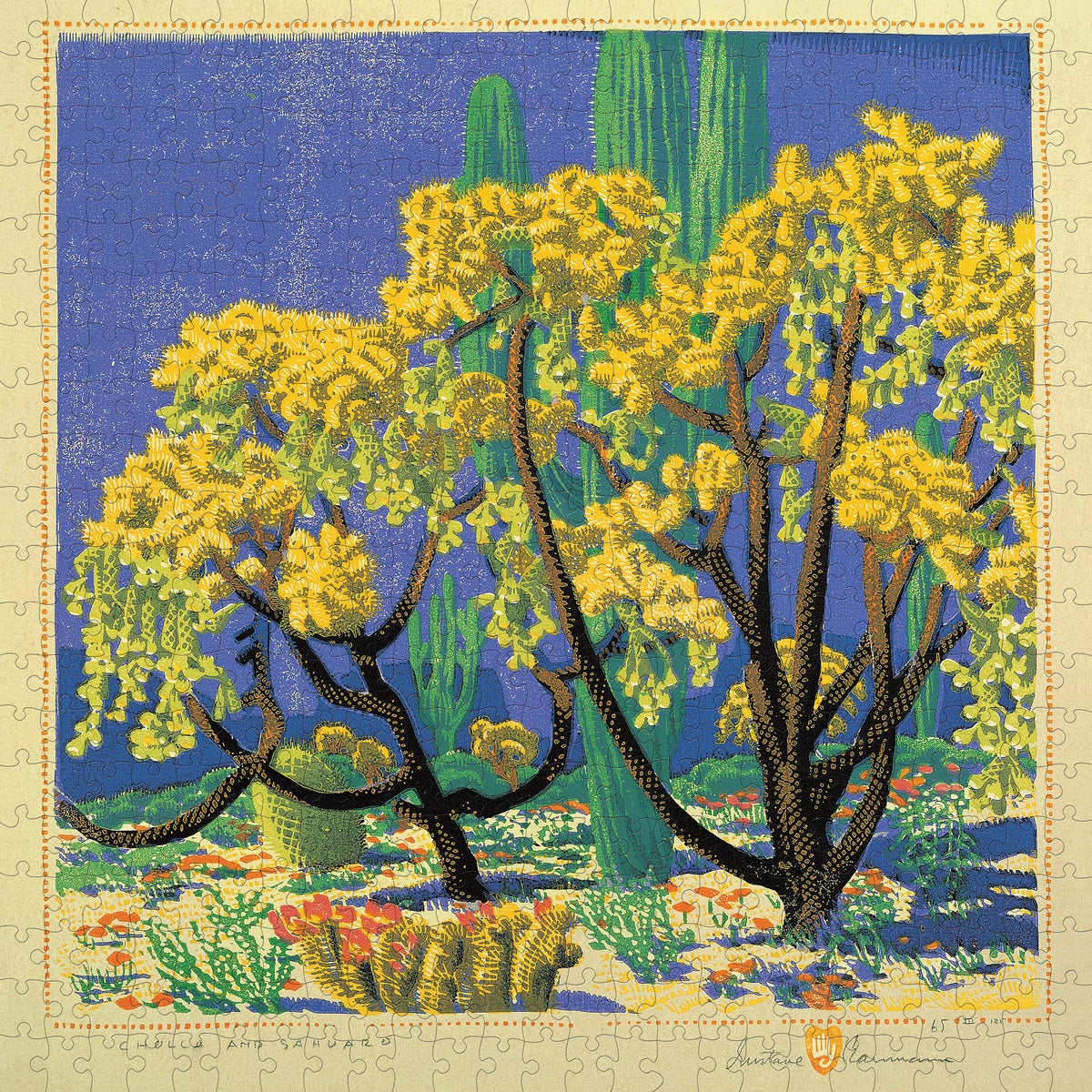 Made up: Cholla and Sahuaro by Gustave Baumann – 500 Piece Jigsaw Puzzle (Pomegranate)