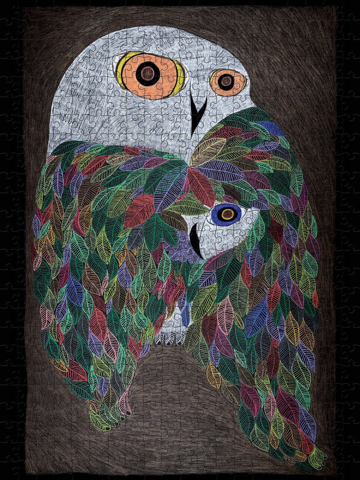 Made up: Colourful Wild Owl by Ningiukulu Teevee – 500 Piece Jigsaw Puzzle (Pomegranate)