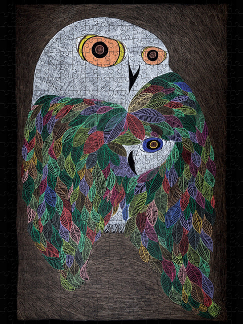 Made up: Colourful Wild Owl by Ningiukulu Teevee – 500 Piece Jigsaw Puzzle (Pomegranate)