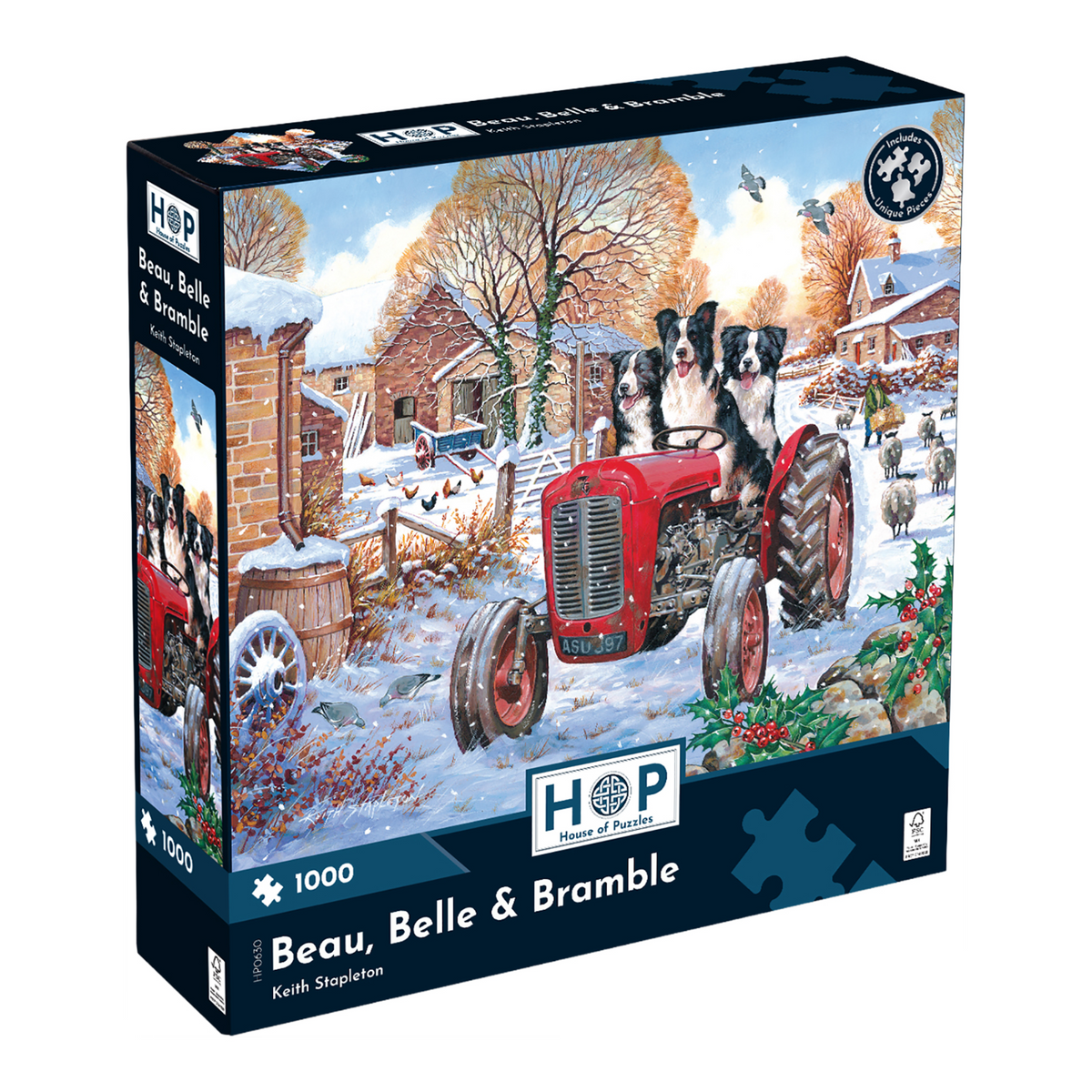 Box, turned left: Beau, Belle & Bramble – 1000 Piece Jigsaw Puzzle (House of Puzzles)
