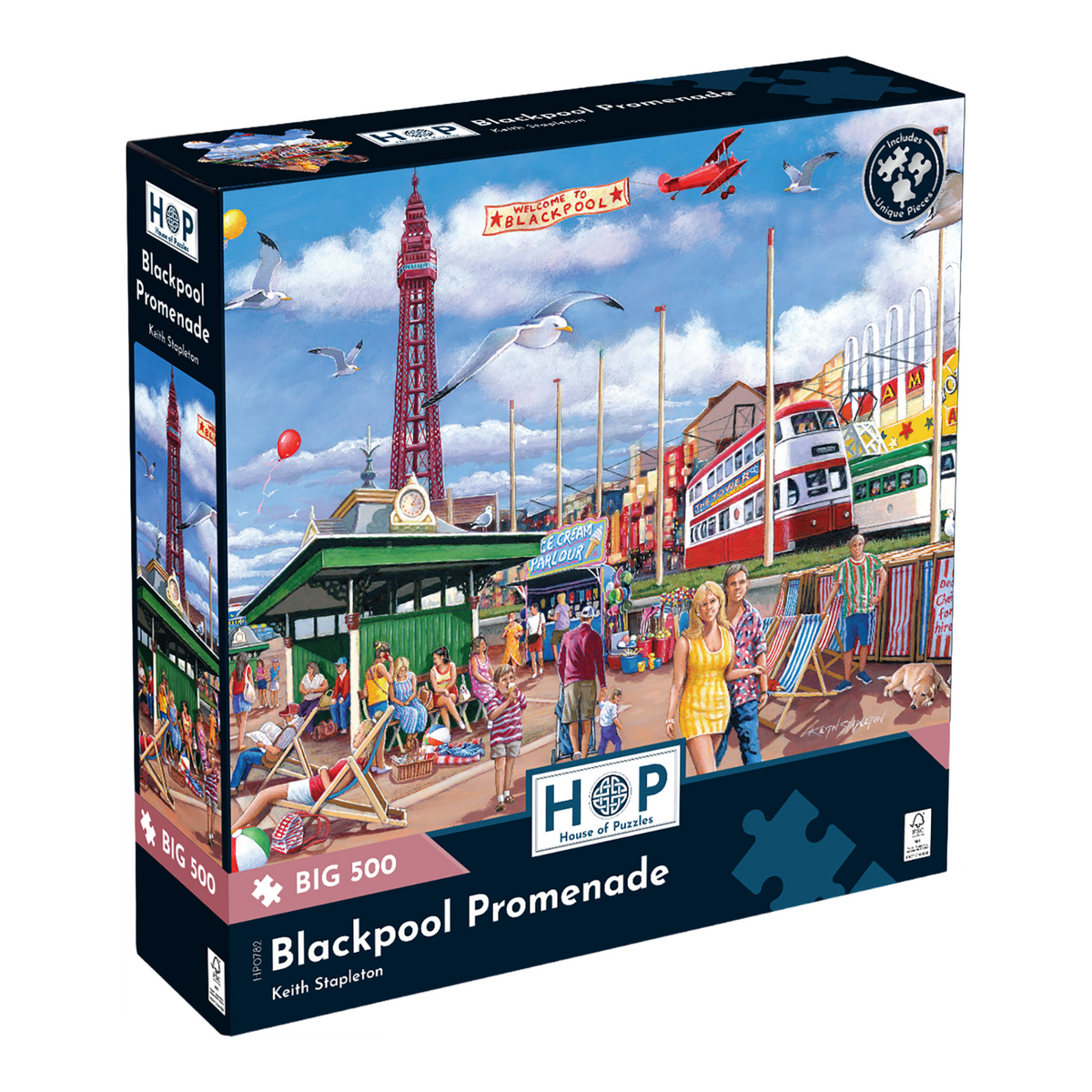 Box, turned right: Blackpool Promenade by Keith Stapleton – 500 XL Piece Jigsaw Puzzle (House of Puzzles)