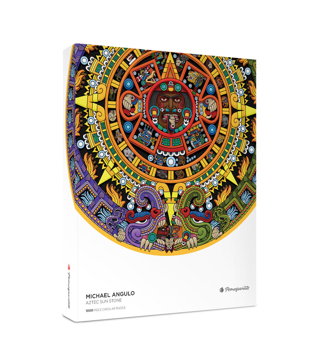 Aztec Sun Stone by Michael Angulo – 1000 Piece Circular Jigsaw Puzzle (Pomegranate)