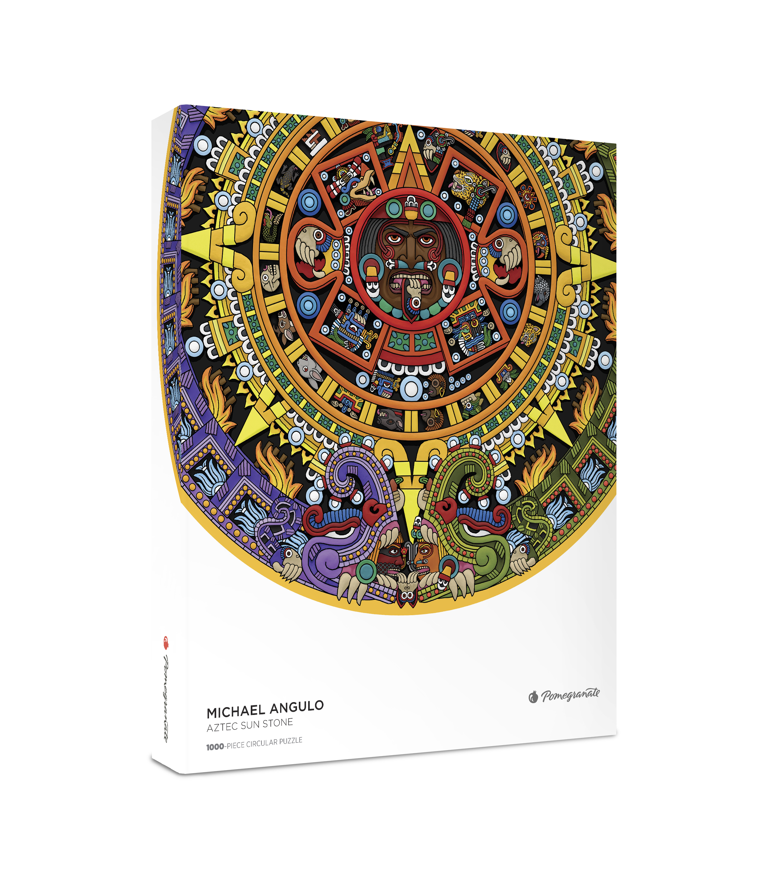 Aztec Sun Stone by Michael Angulo – 1000 Piece Circular Jigsaw Puzzle (Pomegranate)