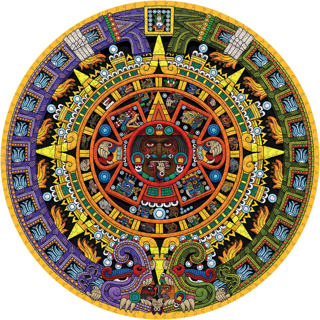 Aztec Sun Stone by Michael Angulo – 1000 Piece Circular Jigsaw Puzzle (Pomegranate)