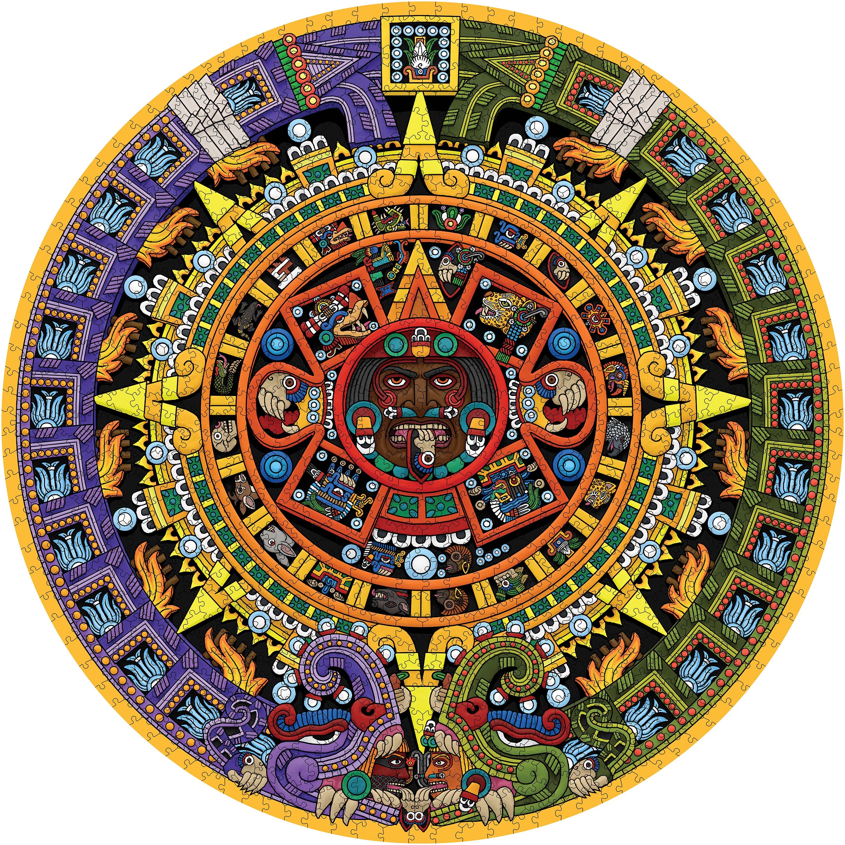 Aztec Sun Stone by Michael Angulo – 1000 Piece Circular Jigsaw Puzzle (Pomegranate)
