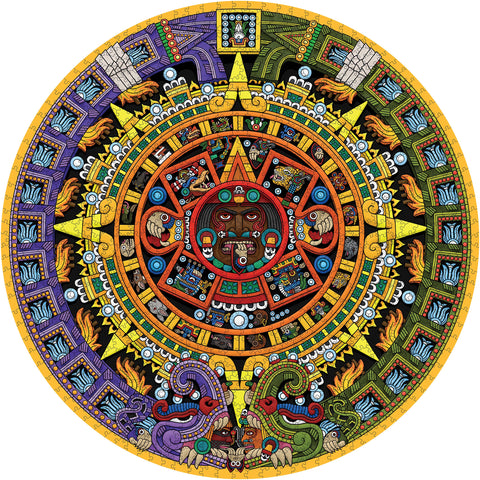 Aztec Sun Stone by Michael Angulo – 1000 Piece Circular Jigsaw Puzzle (Pomegranate)