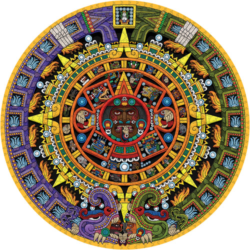Aztec Sun Stone by Michael Angulo – 1000 Piece Circular Jigsaw Puzzle (Pomegranate)