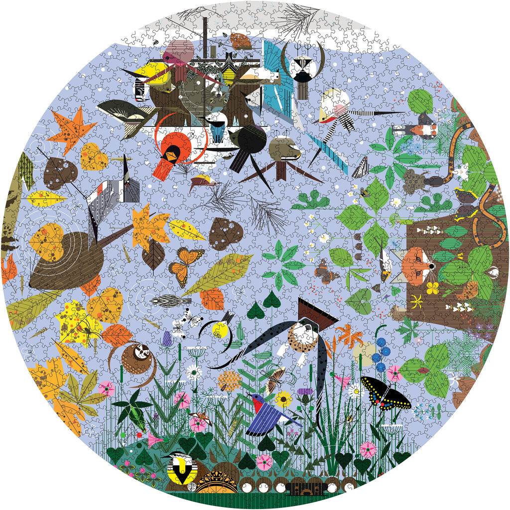 Seasons by Charley Harper – 1000 Piece Circular Jigsaw Puzzle (Pomegranate)