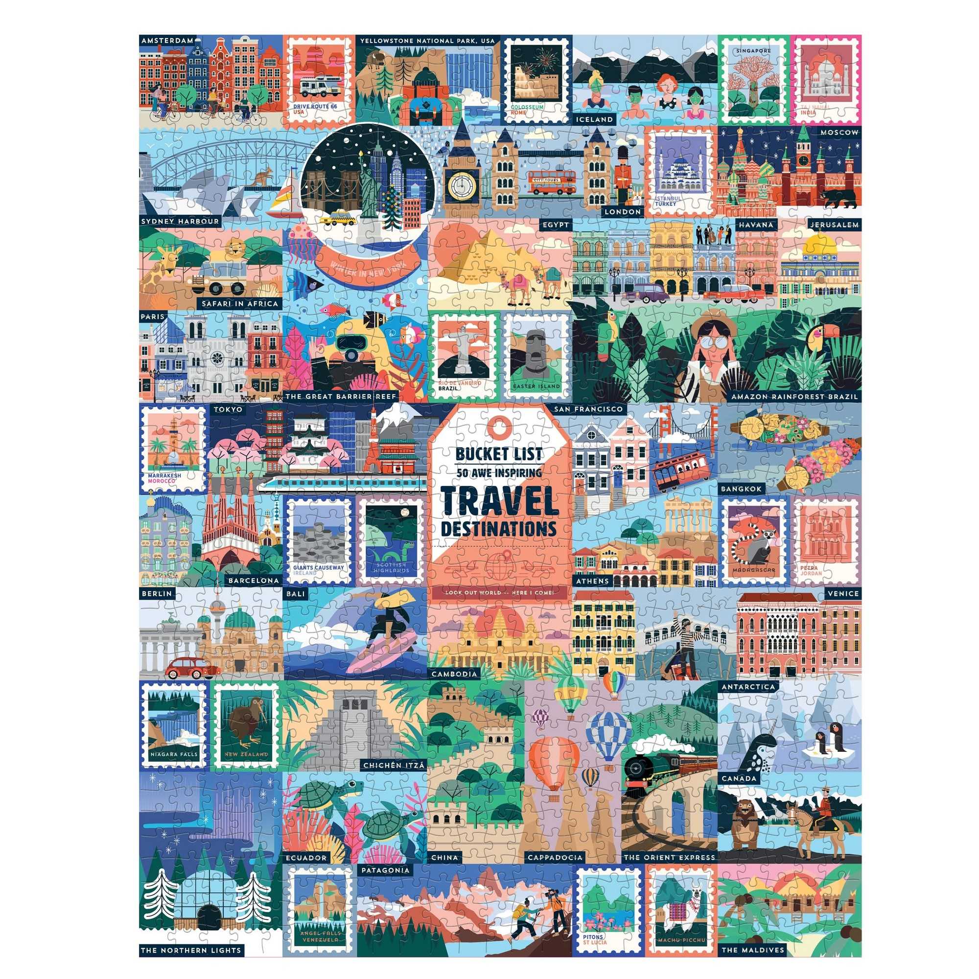 50 Awe-Inspiring Travel Destinations Bucket List – 1000 Piece Jigsaw Puzzle (Ridley's Games)