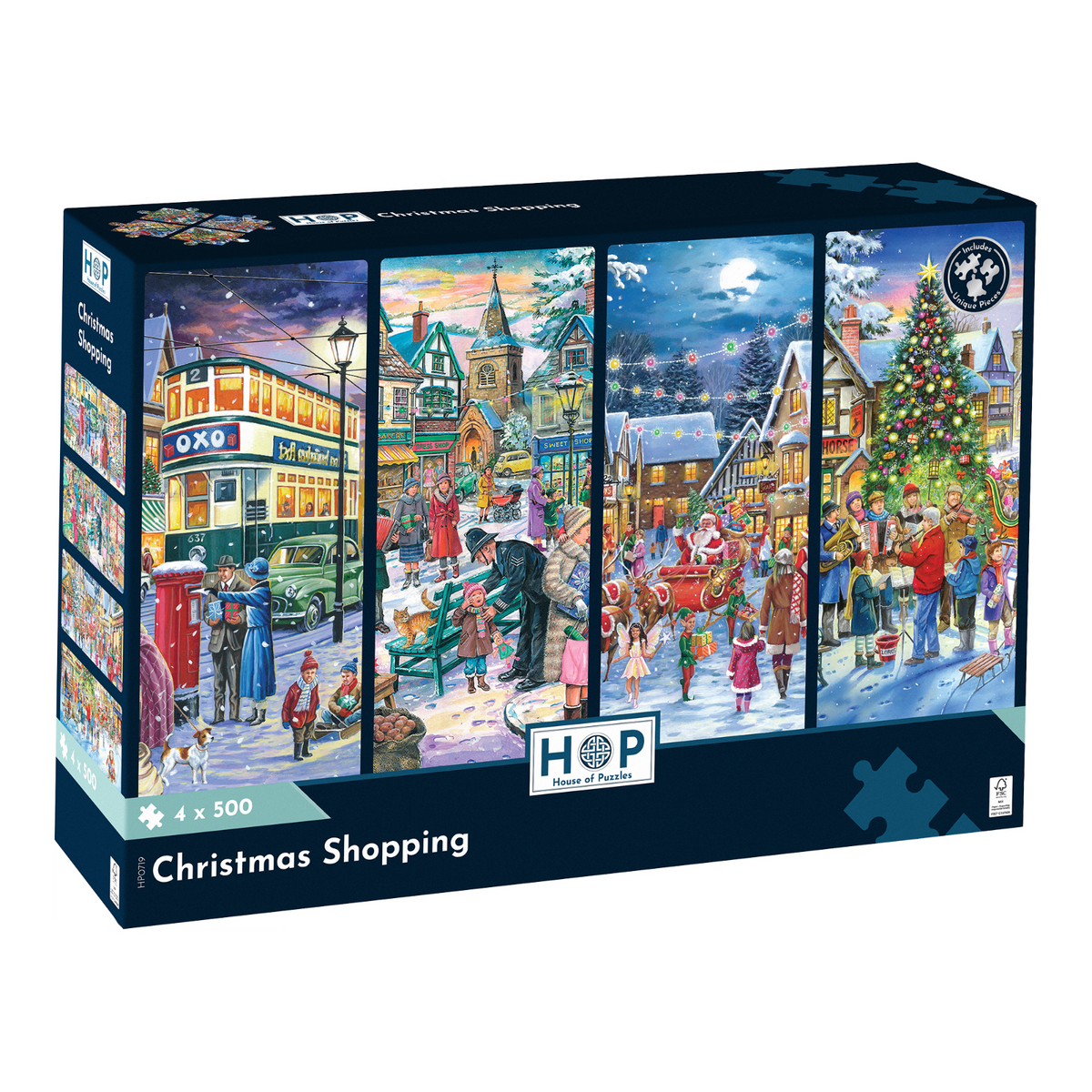 Box, straight on: Christmas Shopping – 4 x 500 Piece Jigsaw Puzzle (House of Puzzles)