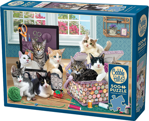 Crafty Kittens – 500 Piece Jigsaw Puzzle (Cobble Hill) - Completed Puzzle