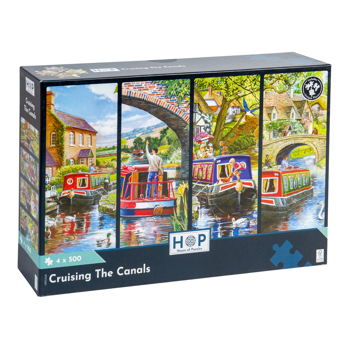 Box, turned right: Cruising The Canals – 4 x 500 Piece Jigsaw Puzzle (House of Puzzles)