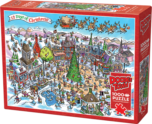 Doodle Town: 12 Days of Christmas – 1000 Piece Jigsaw Puzzle (Cobble Hill)