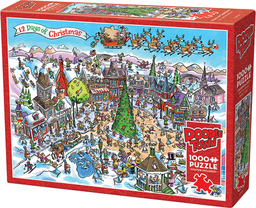 Doodle Town: 12 Days of Christmas – 1000 Piece Jigsaw Puzzle (Cobble Hill) - Completed Puzzle