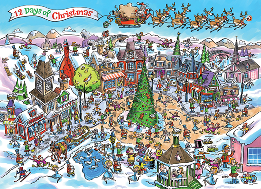 Doodle Town: 12 Days of Christmas – 1000 Piece Jigsaw Puzzle (Cobble Hill)