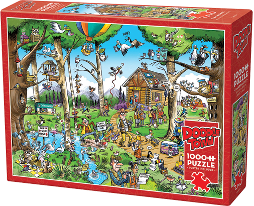 Box, turned left: Doodle Town: Birdwatcher's Paradise - 1000 Piece Jigsaw Puzzle (Cobble Hill)