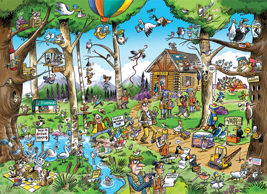 Artwork: Doodle Town: Birdwatcher's Paradise - 1000 Piece Jigsaw Puzzle (Cobble Hill)