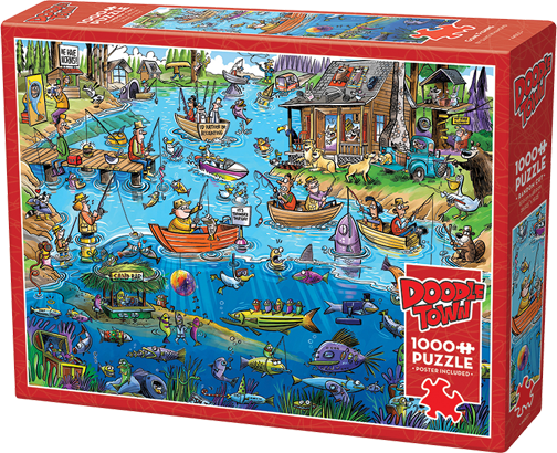 Doodle Town: Gone Fishing – 1000 Piece Jigsaw Puzzle (Cobble Hill)