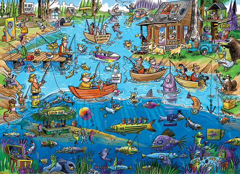Doodle Town: Gone Fishing – 1000 Piece Jigsaw Puzzle (Cobble Hill)