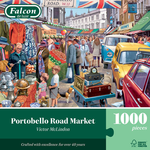 Portobello Road Market – 1000 Piece Jigsaw Puzzle (Falcon) - Completed Puzzle