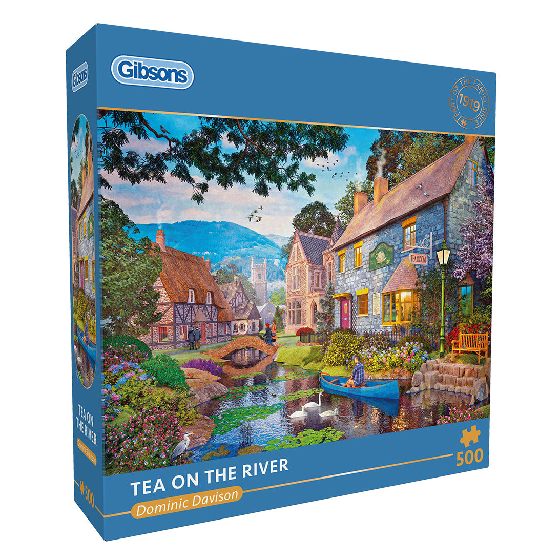 Box, turned right: Tea on the River by Dominic Davison – 500 Piece Jigsaw Puzzle (Gibsons)