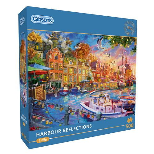 Harbour Reflections by Lilia - 500 Piece Jigsaw Puzzle (Gibsons) - Completed Puzzle