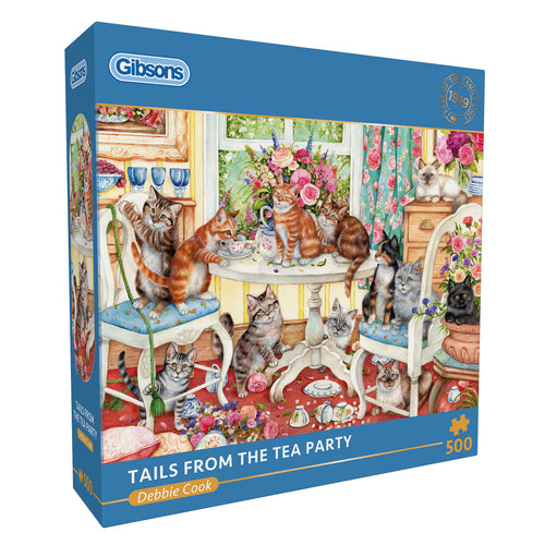 Tails From The Tea Party by Debbie Cook - 500 Piece Jigsaw Puzzle (Gibsons) - Completed Puzzle