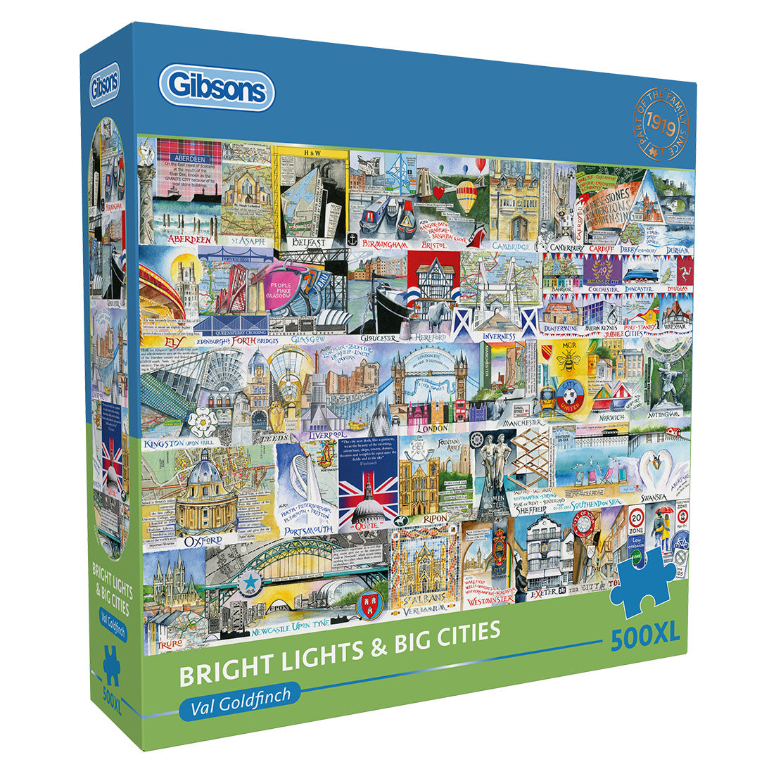 Box, turned right: Bright Lights & Big Cities – 500 XL Piece Jigsaw Puzzle (Gibsons)