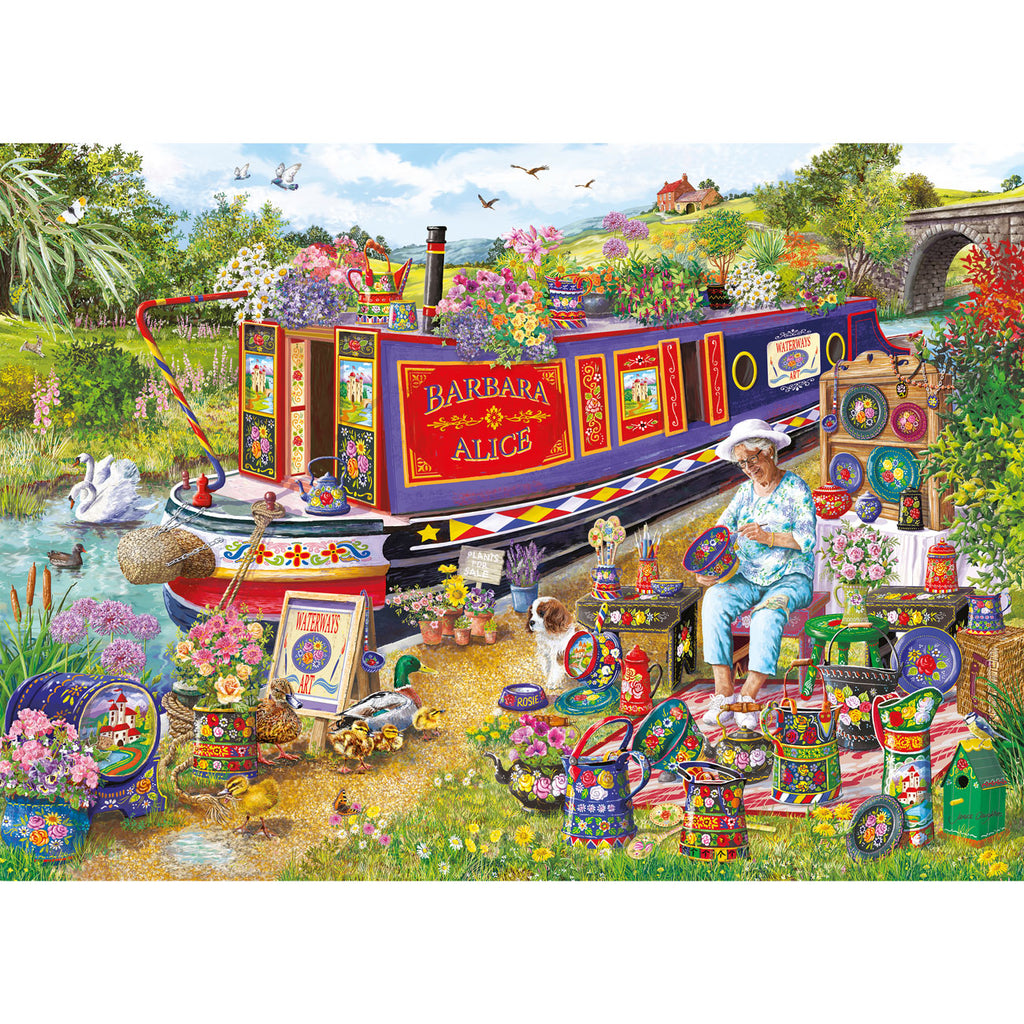 Canal Boat Blooms by Janice Daughters - 500XL Piece Jigsaw Puzzle (Gibsons)