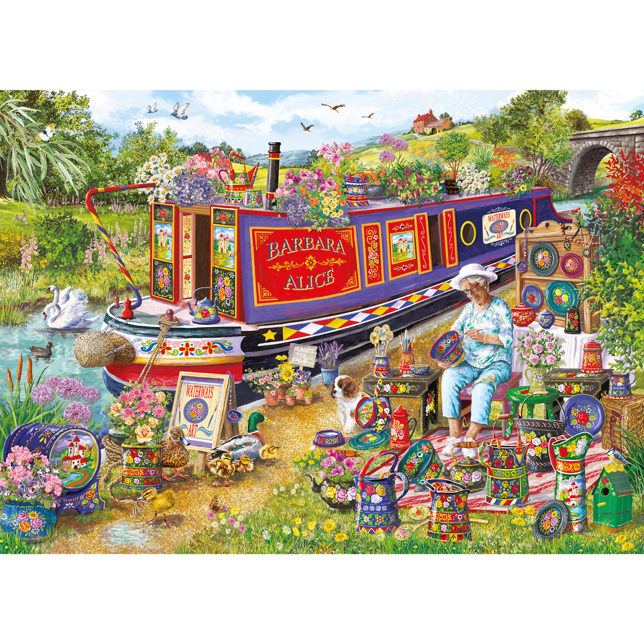 Canal Boat Blooms by Janice Daughters - 500XL Piece Jigsaw Puzzle (Gibsons)