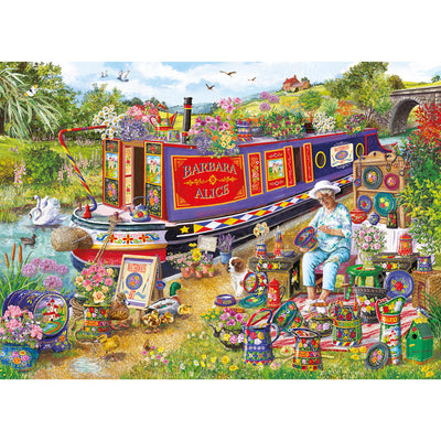 Canal Boat Blooms by Janice Daughters - 500XL Piece Jigsaw Puzzle (Gibsons)