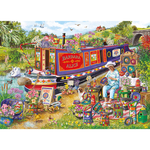 Canal Boat Blooms by Janice Daughters - 500XL Piece Jigsaw Puzzle (Gibsons)