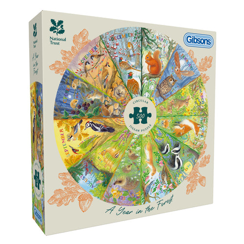 National Trust: A Year in the Forest - 500 Piece Circular Jigsaw Puzzle (Gibsons) - Completed Puzzle