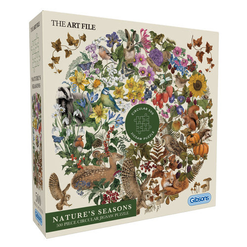The Art File: Nature's Seasons - 500 Piece Circular Jigsaw Puzzle (Gibsons) - Completed Puzzle