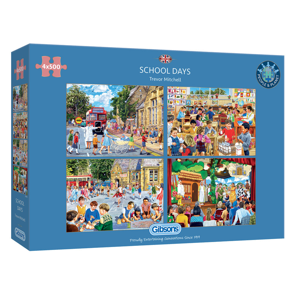 School Days – 4 x 500 Piece Jigsaw Puzzles (Gibsons)