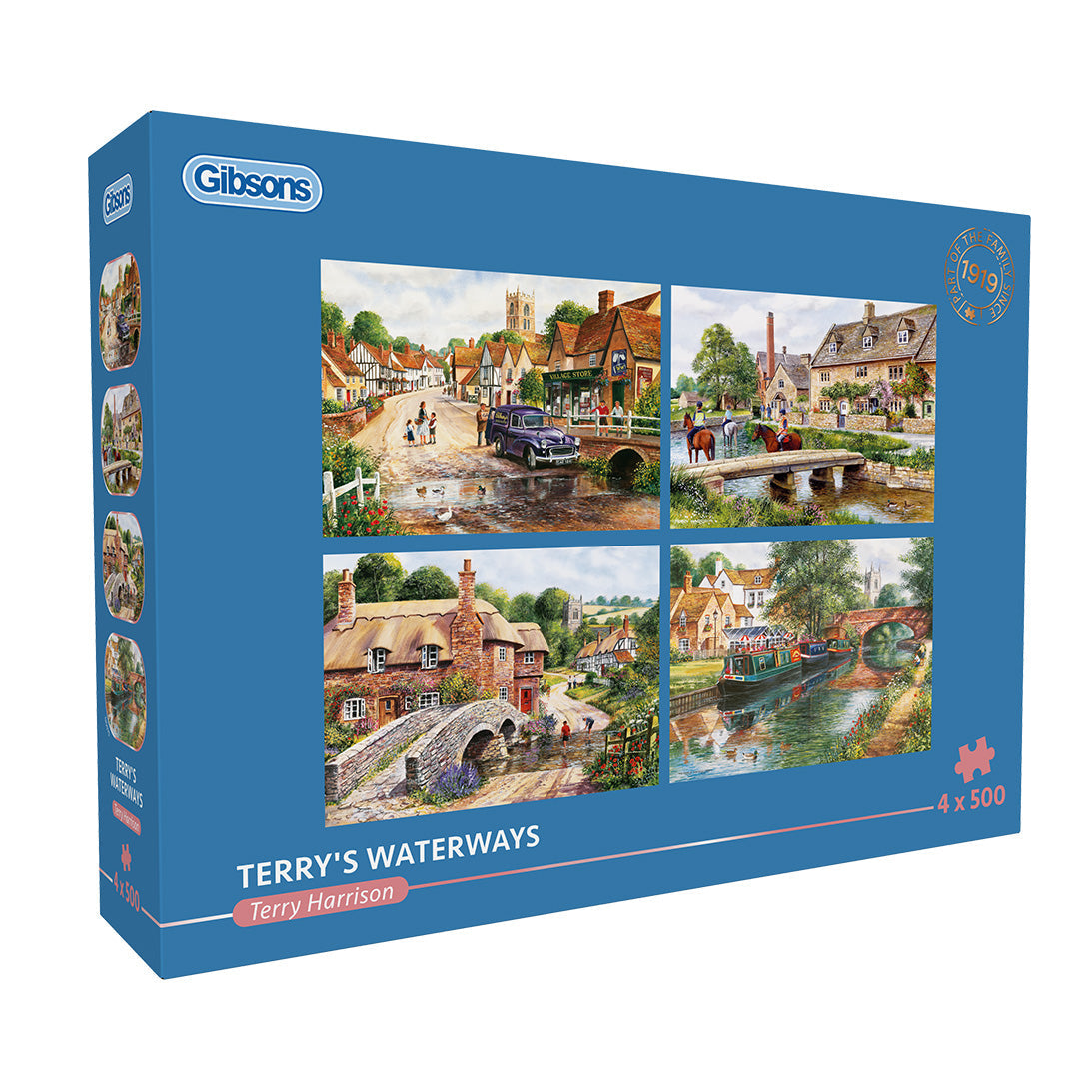 Box, turned right: Terry's Waterways – 4 x 500 Piece Jigsaw Puzzle (Gibsons)