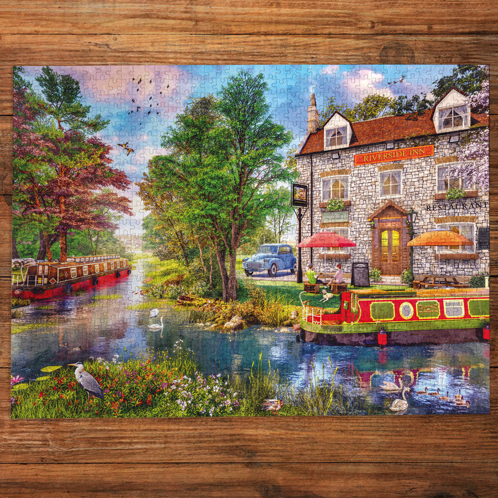 In use: Riverside Inn – 1000 Piece Jigsaw Puzzle (Gibsons)