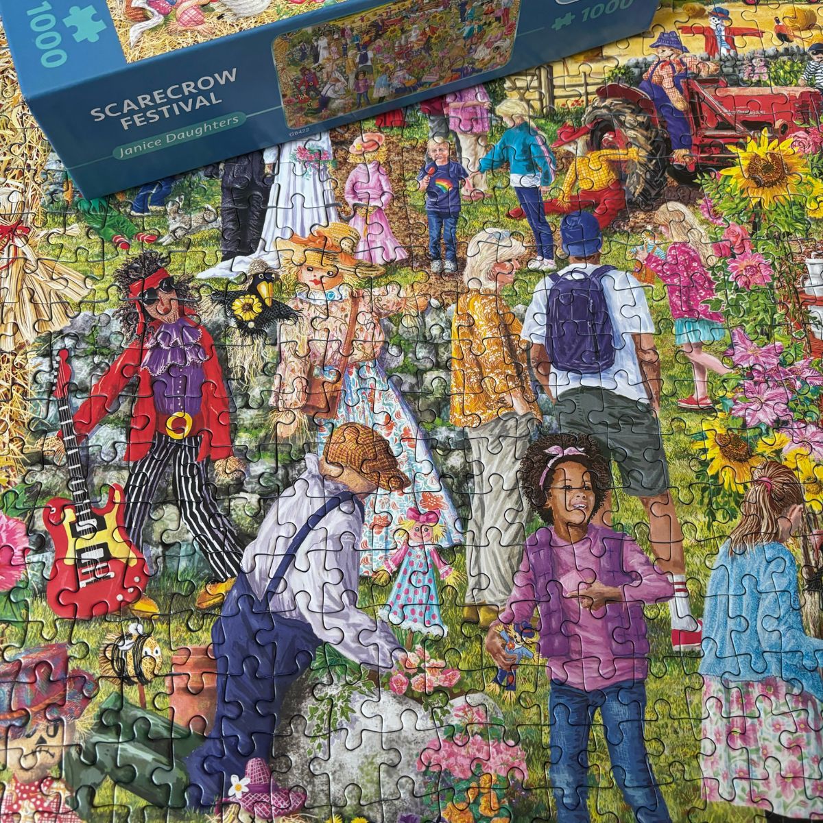 Puzzle in progress: Scarecrow Festival – 1000 Piece Jigsaw Puzzle (Gibsons)