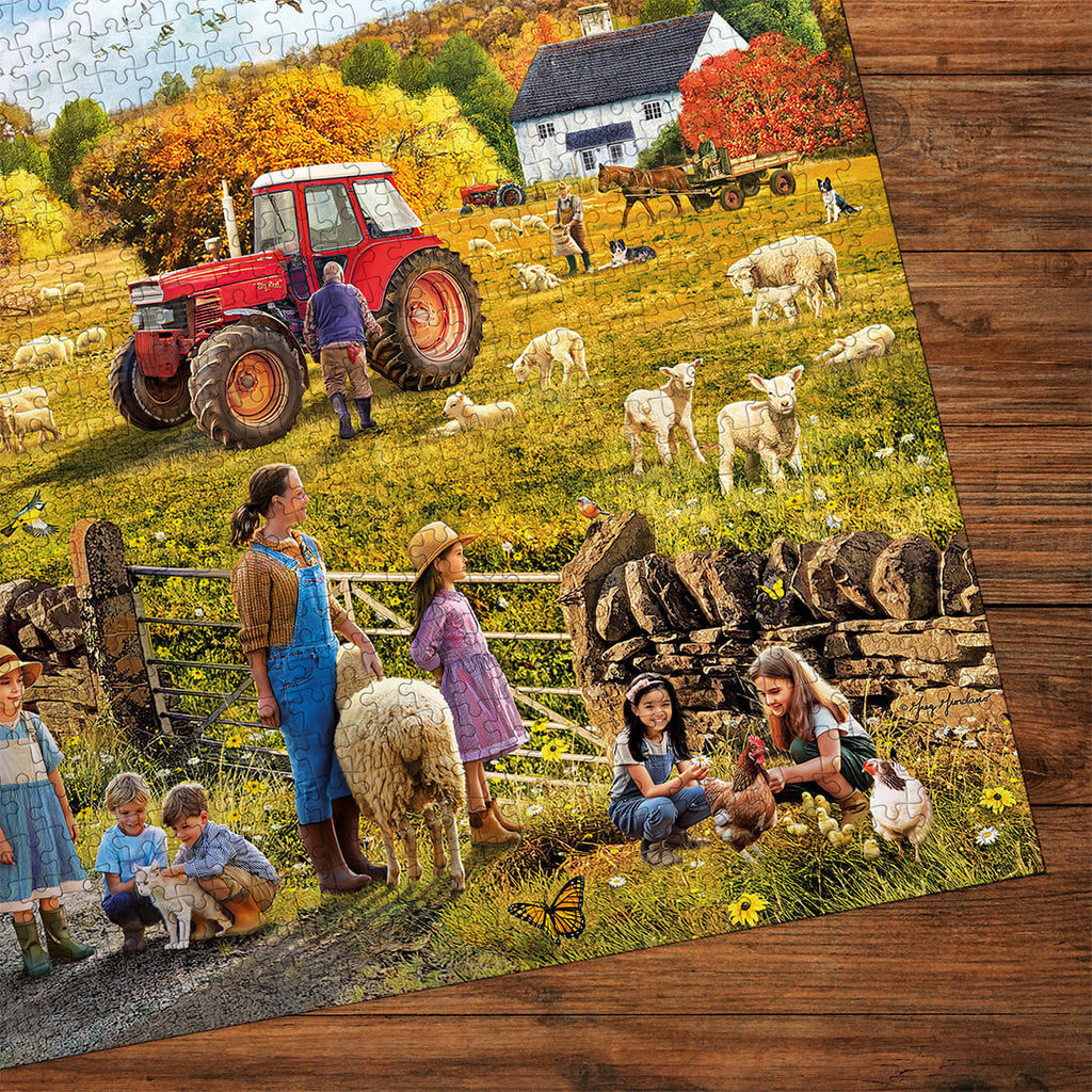 Puzzle in progress: Happy Harvest by Greg Giordano – 1000 Piece Jigsaw Puzzle (Gibsons)