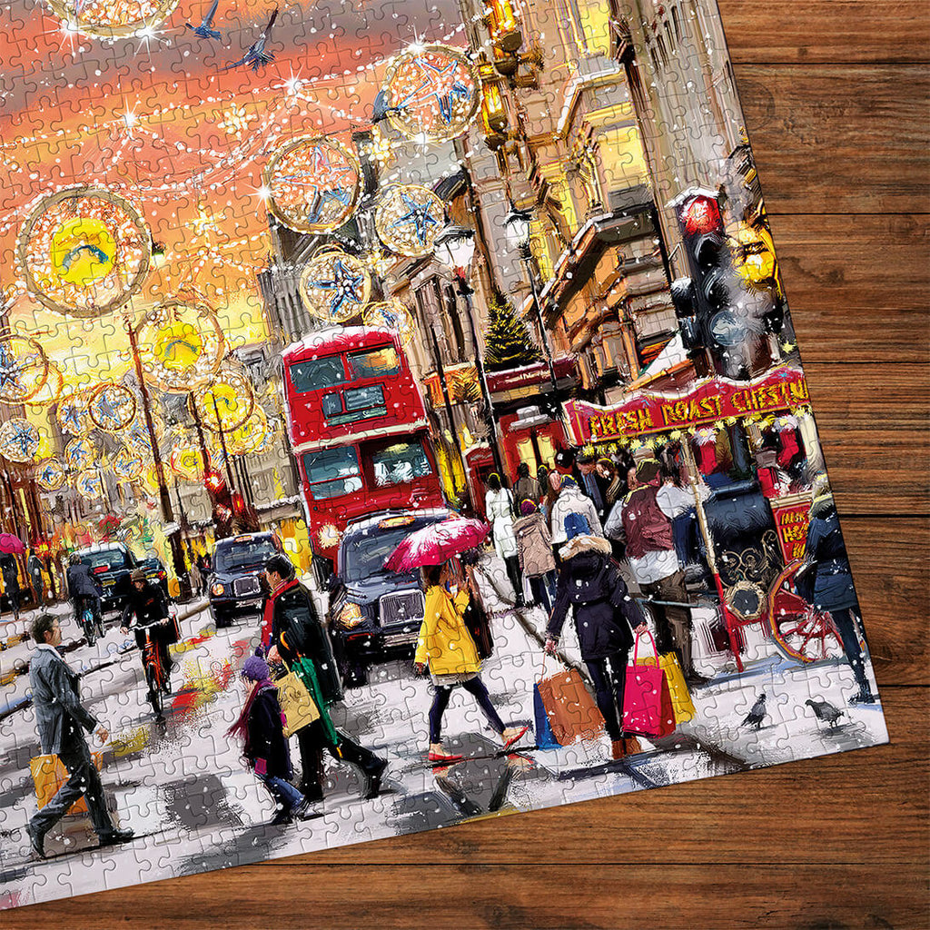 Puzzle in progress: Holiday Hustle by Richard Macneil – 1000 Piece Jigsaw Puzzle (Gibsons)